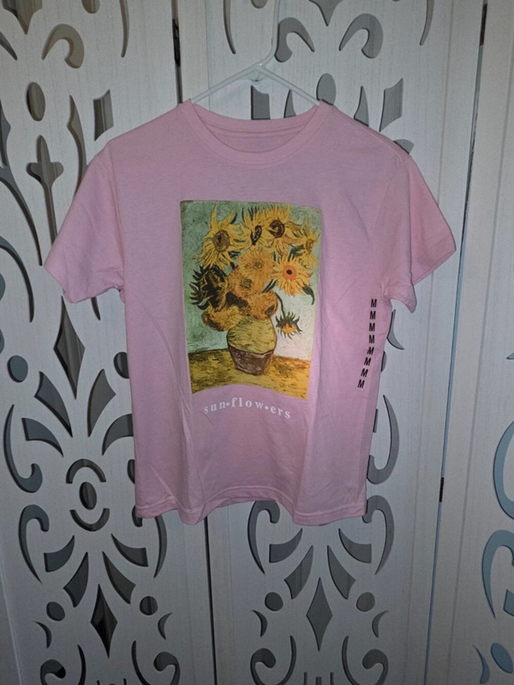 Van Gogh Sunflowers Graphic T Shirt Pink Mighty Fine Medium Art Tee NWT
